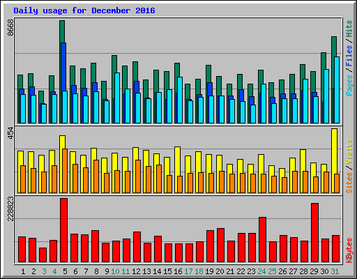 Daily usage for December 2016